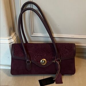 Elegant purple and burgundy suede shoulder bag
